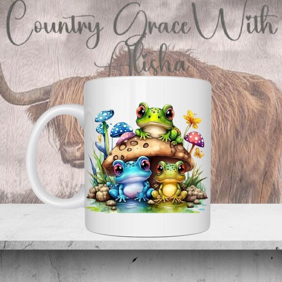 Frogs and Mushrooms 11oz Ceramic Coffee Mug Tea Cup - Picture 1 of 1